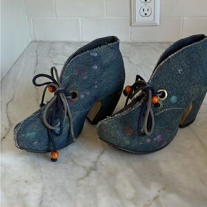 John Fluevog denim booties. Size8